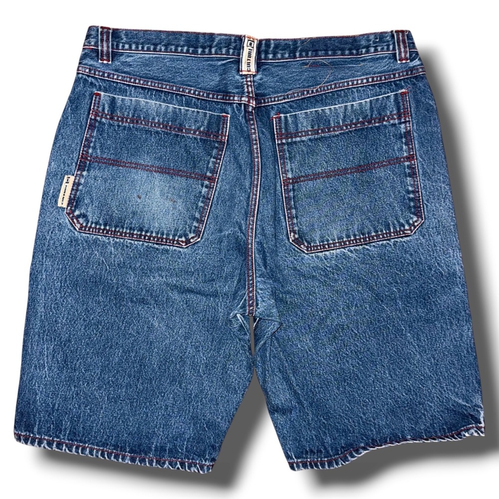 Vintage Culture Authentic Jeans Mens 42 Blue Acid Wash Red Stitch Baggy Shorts
